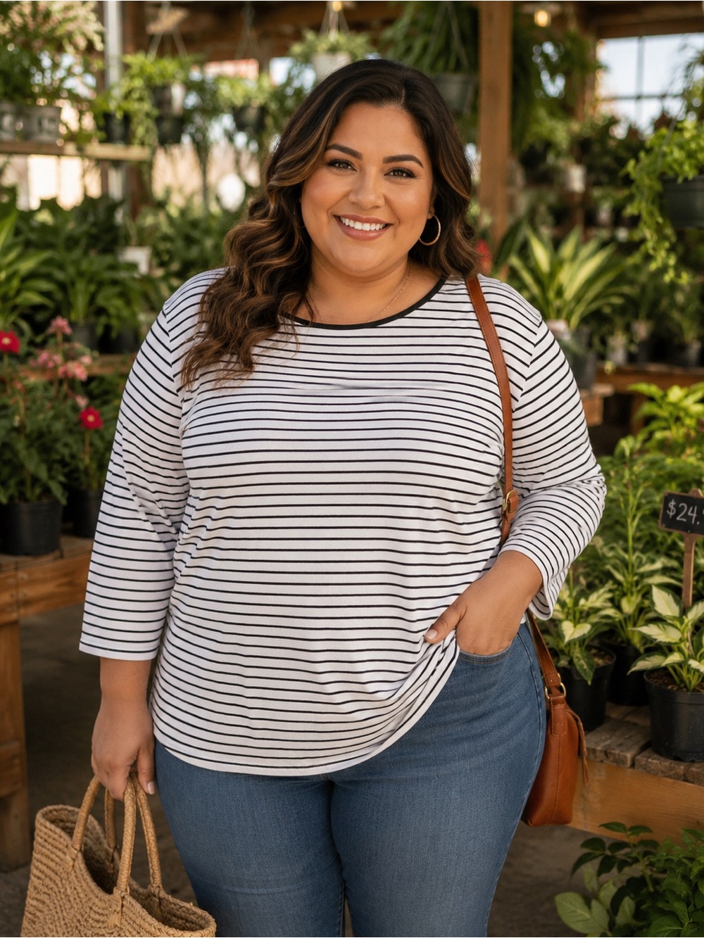 Ann Taylor Black & White Striped Long-Sleeve Top